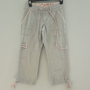 I Heart You Brand Cargo Cropped Pants Junior Size 1 In Mint Green With Tie Waist